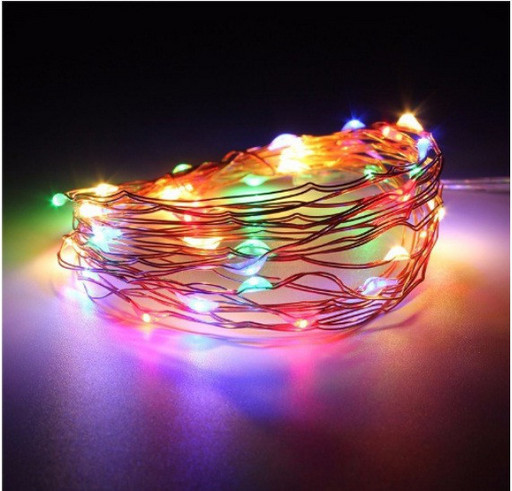 Светодиодная гирлянда нить 1м 10led на батарейках разноцветная RGB