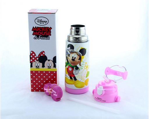 Детский термос Микки Маус с трубочкой zk g 603 350мл Розовый, Disney Mickey Mouse 350ml Pink