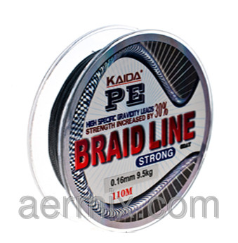 Плетенка рыболовная BRAID LINE KAIDA strong YX-112-10, шнур для спиннинга 110м толщина 0,10мм черный