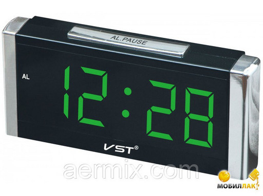 Часы сетевые VST 731-2 зеленые, часы настольные с подсветкой, настольные LED часы, сетевые часы с будильником
