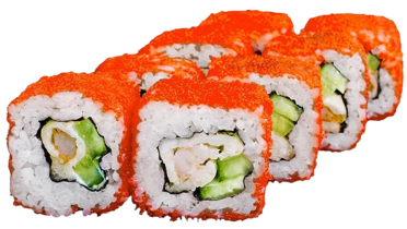 Калифорния с хрустящей креветкой в икре масаго Калифорния с хрустящей креветкой в икре масаго