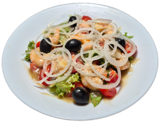 Салат с креветкой под медово-горчичным соусом