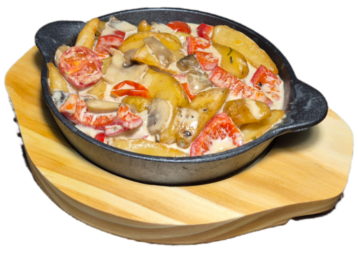 Сковородка Картофельные дольки с грибами и овощами
