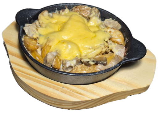 Сковородка Картофельные дольки с шашлыком, грибами и сыром