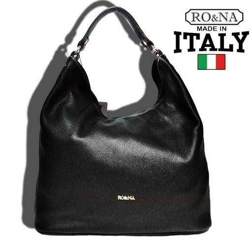 Кожаная женская сумка - черная с яркой строчкой из Италии