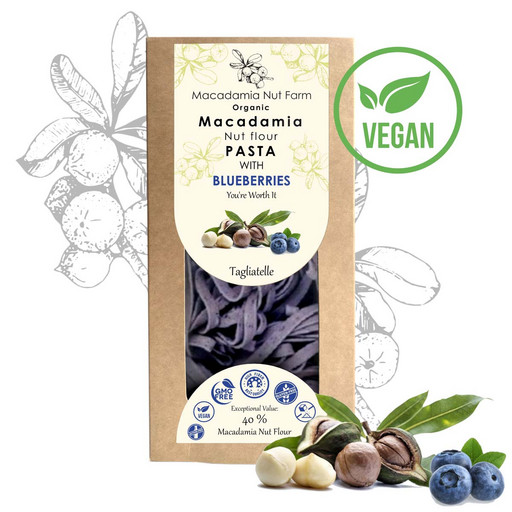 Лапша-паста из муки ореха Макадамия с черникой без яиц Macadamia Nut Farm, без глютена 250г
