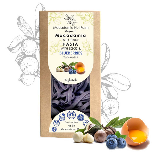 Лапша-паста из муки ореха Макадамия с черникой с яйцом Macadamia Nut Farm, без глютена 250г