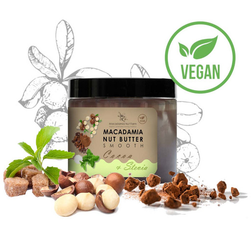 Паста ореховая из ореха Макадамия нежная со стевией и какао Macadamia Nut Farm, без сахара 180г