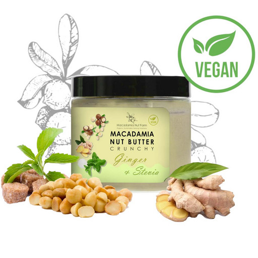 Паста ореховая из ореха Макадамия хрустящая со стевией и имбирем Macadamia Nut, без сахара 180г