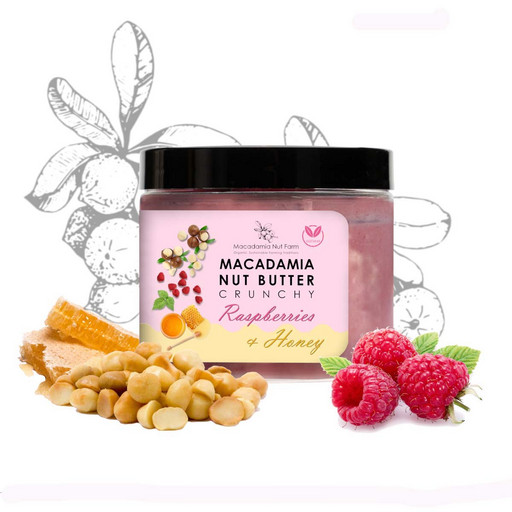 Паста ореховая из ореха Макадамия хрустящая с медом и малиной Macadamia Nut 180г