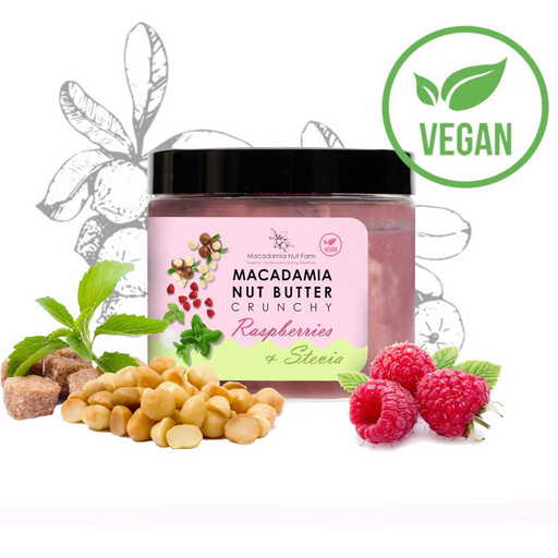 Паста ореховая из ореха Макадамия хрустящая со стевией и малиной Macadamia Nut, без сахара 180г