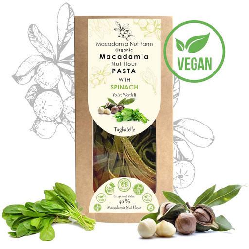 Лапша-паста из муки ореха Макадамия со шпинатом без яиц Macadamia Nut Farm, без глютена 250г