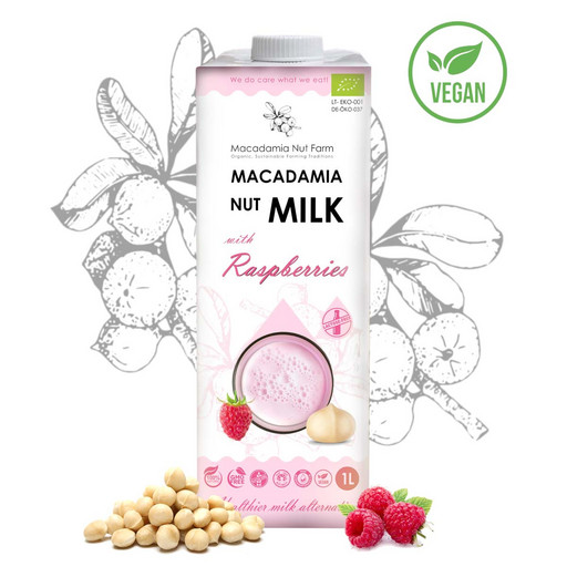 Ореховое молоко Макадамии с малиной (Vegan) Macadamia Nut, без лактозы 1 литр