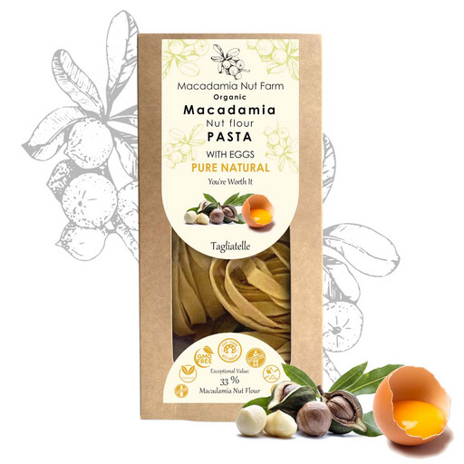 Лапша-паста из муки ореха Макадамия натуральная Macadamia Nut Farm, без глютена 250г