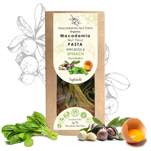 Лапша-паста из муки ореха Макадамия со шпинатом Macadamia Nut Farm, без глютена 250г