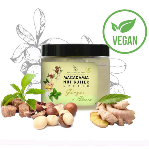 Паста ореховая из ореха Макадамия нежная со стевией и имбирем Macadamia Nut Farm, без сахара 180г