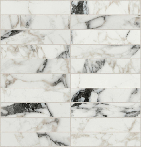 Bijoux Calacatta Altissimo Blanc Glossy Mosaico 3x15 30x30