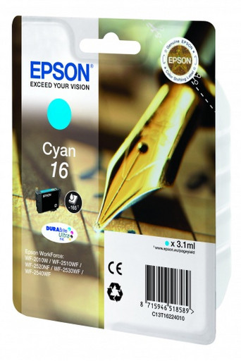 Epson C13T16224010 №16 T1622 картридж для WorkForce WF-2010 2510 2520 2530 2540 2630 2650 2660 cyan оригинал ресурс 3,1ml 165 страниц