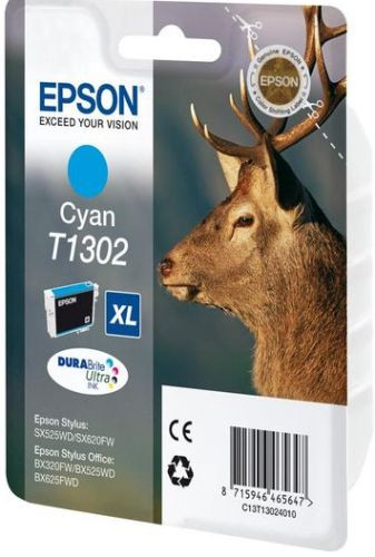 Epson C13T13024010 C13T13024012 T1302 XL картридж для Stylus SX525WD SX535WD SX620FW St Office B42WD BX320FW BX625FWD BX635FWD WF-7015 7515 7525 cyan оригинал ресурс 10,1ml 765 страниц