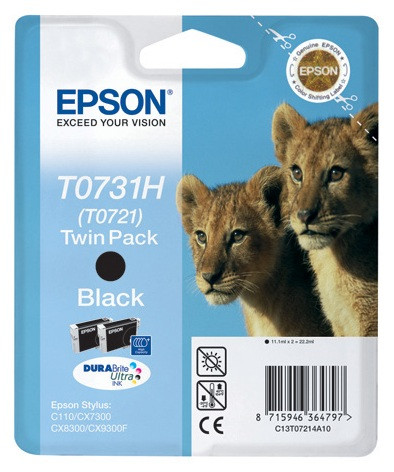 Epson C13T10414A10 T0731H (T0721x2шт) C13T07214A10 картридж Twin(2шт)для Stylus C110 CX7300 T30 T40W TX200 TX550W TX600 black оригинал ресурс 2*11,1ml 2*740 страниц