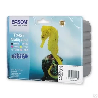 Epson C13T04874010 C13T048140BA T0487 T048140BA набор картриджей(6шт)для Stylus Photo R200 220 300 320 340 RX500 600 620 640 B+C+M+Y+LM+LC оригинал ресурс 6x13ml 450+5x430 страниц