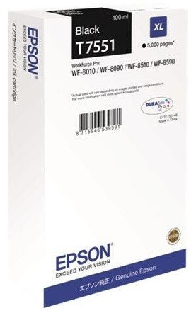 Epson C13T755140 T7551 XL картридж для WorkForce Pro WF-8010 8090 8510 8590 black оригинал ресурс 100ml 5000 страниц