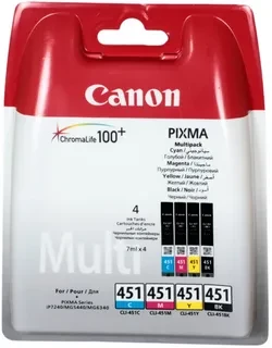 Canon CLI-451 CMYBk 6524B004 Набор картриджей(4шт)Multipack для PIXMA iP7240 MG5440 MG6340 CMYBk оригинал ресурс 4x7ml 375black 333color страниц