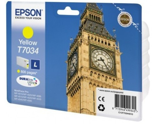 Epson C13T70344010 T7034 картридж для WP 4000 4500 yellow оригинал ресурс 9,6ml 800 страниц