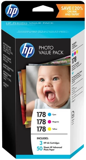 HP T9D89HE набор картриджей(3шт+50photo Paper)для PS C5383 C6383 D5463 B8553 5510 5515 6510 7510 DJ3070 B010 B109 B110 CMY оригинал ресурс 390 страниц